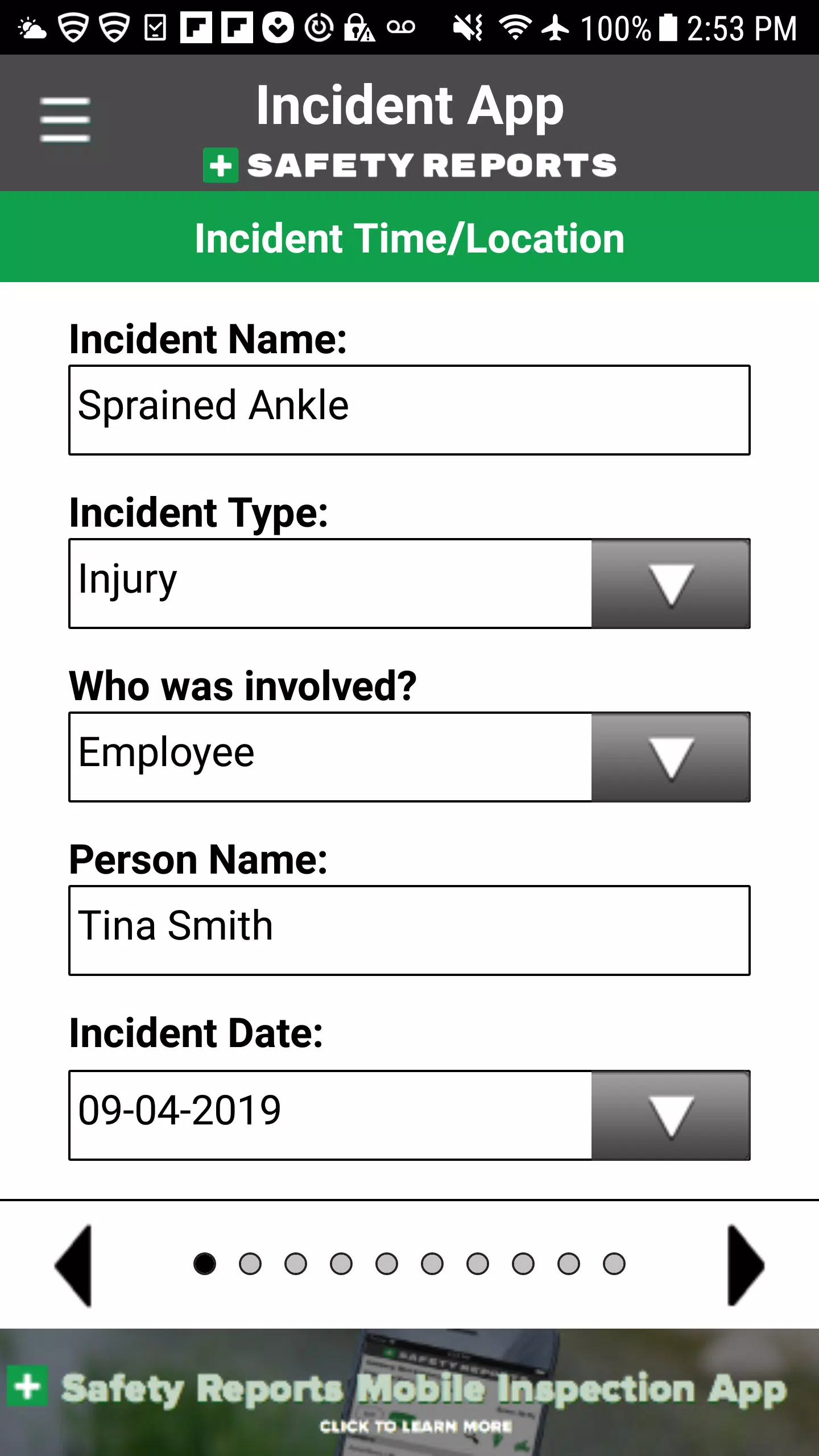 Safety Incident Reports | SR Screenshots