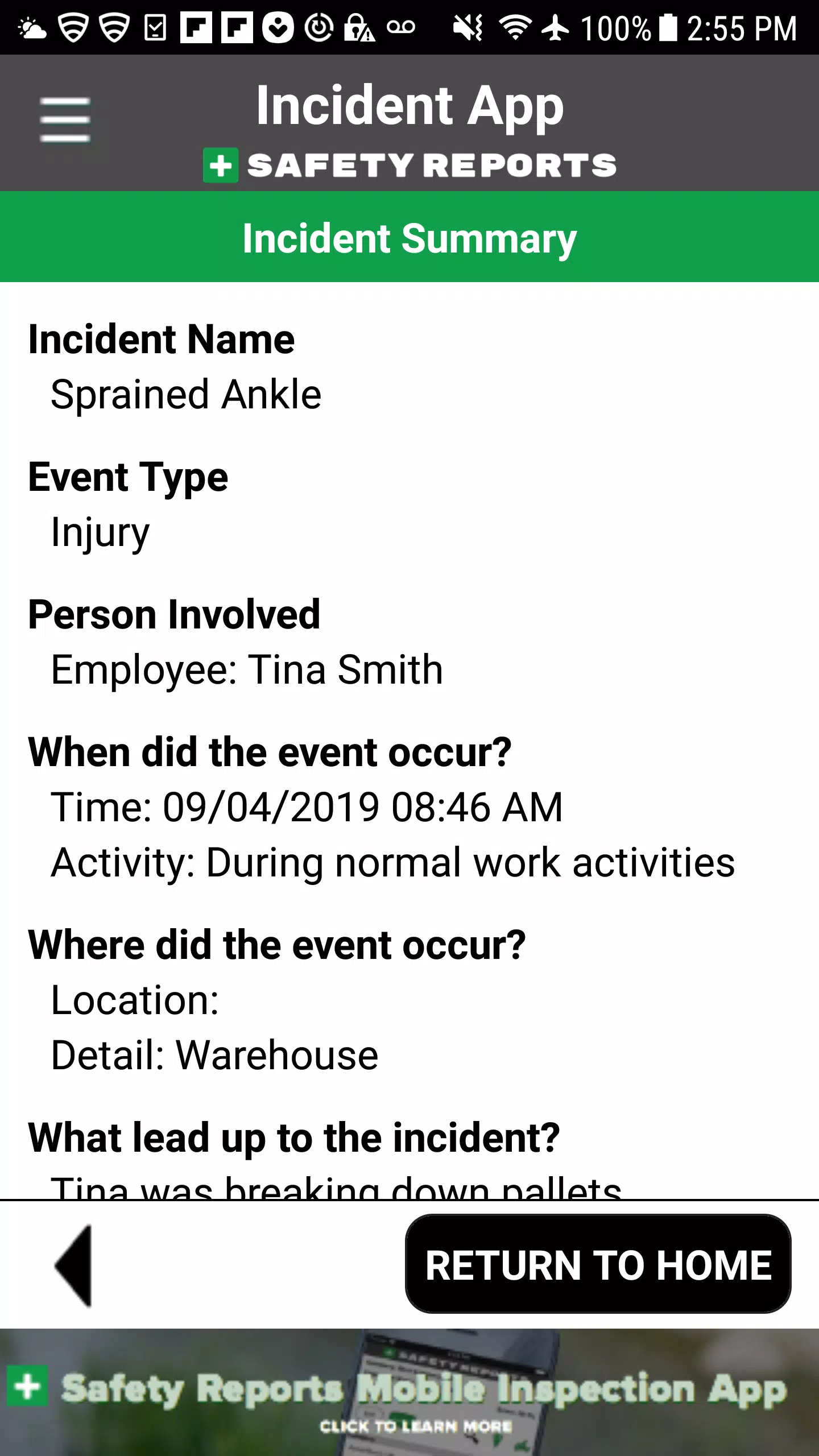 Safety Incident Reports | SR Screenshots