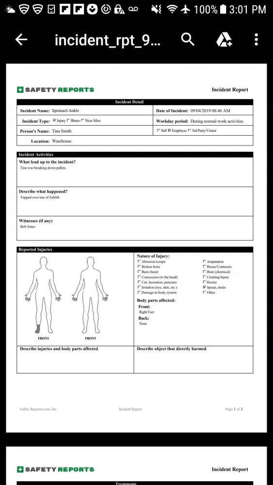 Captures d'écran de Safety Incident Reports | SR