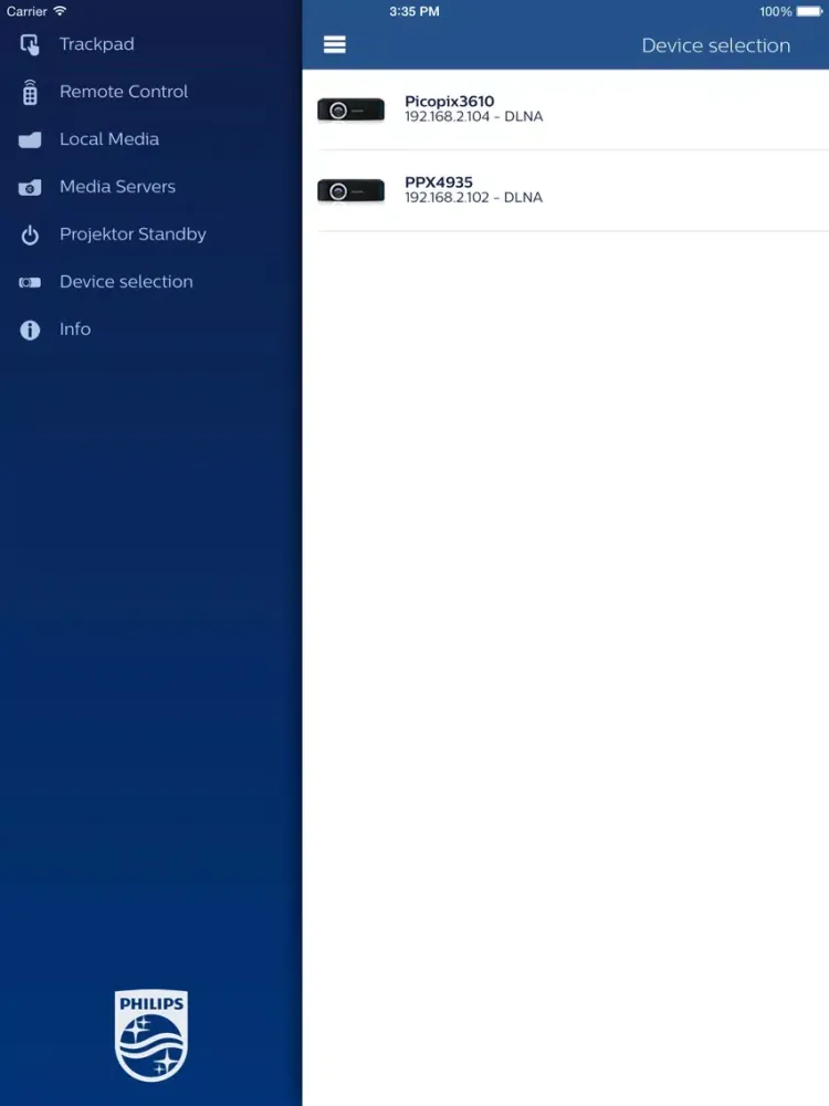 Скриншоты PHILIPS PicoPix & Screeneo Remote App iPad 