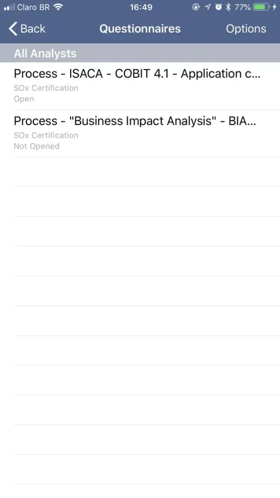 Questionnaires – SAI Global 스크린샷