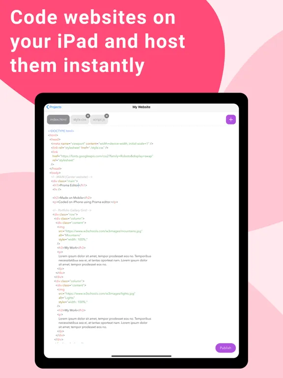 Capturas de tela do Code Editor for HTML CSS JS iPad 