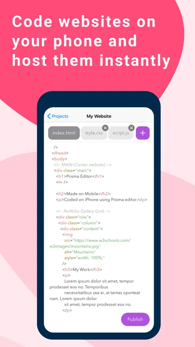 Capturas de tela do Code Editor for HTML CSS JS