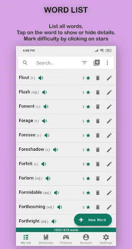 Zrzuty ekranu Word Store: custom vocab list
