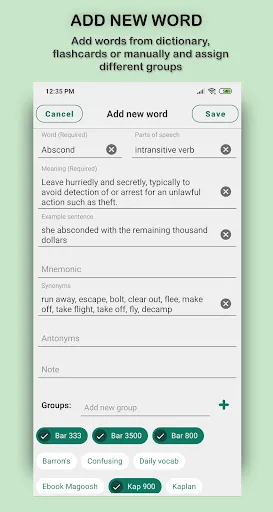 Zrzuty ekranu Word Store: custom vocab list