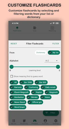 Zrzuty ekranu Word Store: custom vocab list