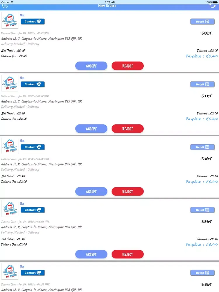 MyFood Vendor iPad  سکرین شاٹس