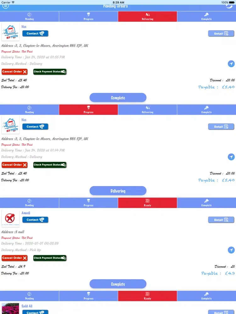 MyFood Vendor iPad  سکرین شاٹس