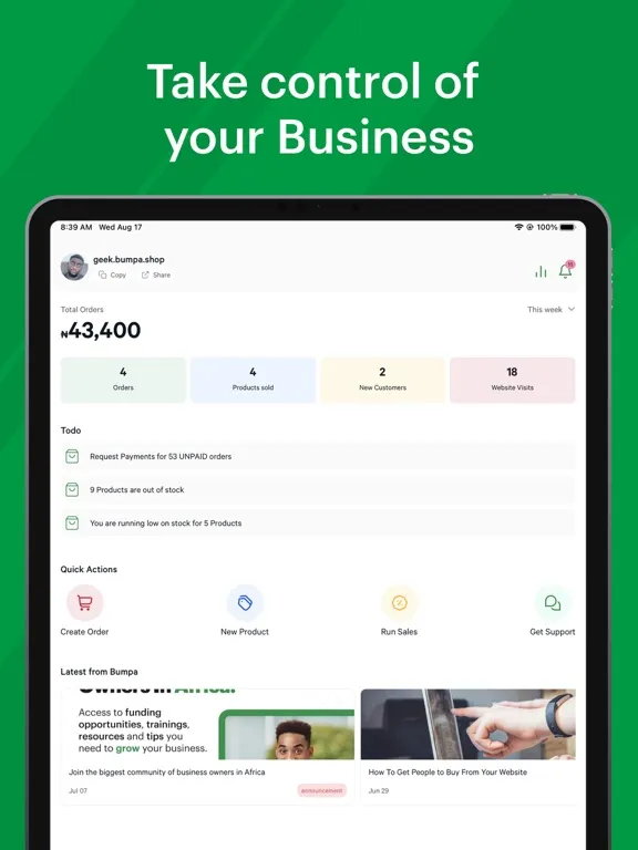 Ảnh chụp màn hình của Bumpa iPad 
