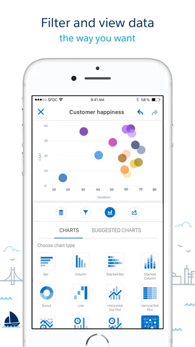 Capturas de tela do CRM Analytics