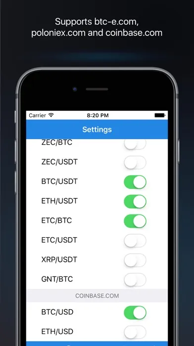 Screenshot di BTC bitcoin price alerts