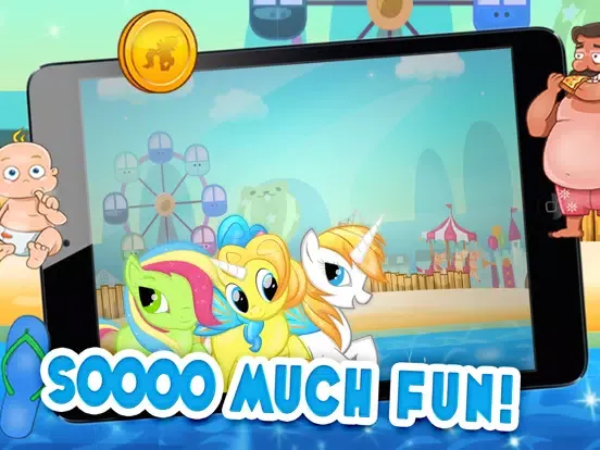 ภาพหน้าจอของ Flying Unicorn Beach Attack - Cute Unicorn Free Game for iPhone and iPad iPad 
