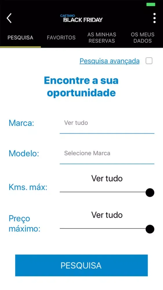 Capturas de tela do Caetano Black Friday