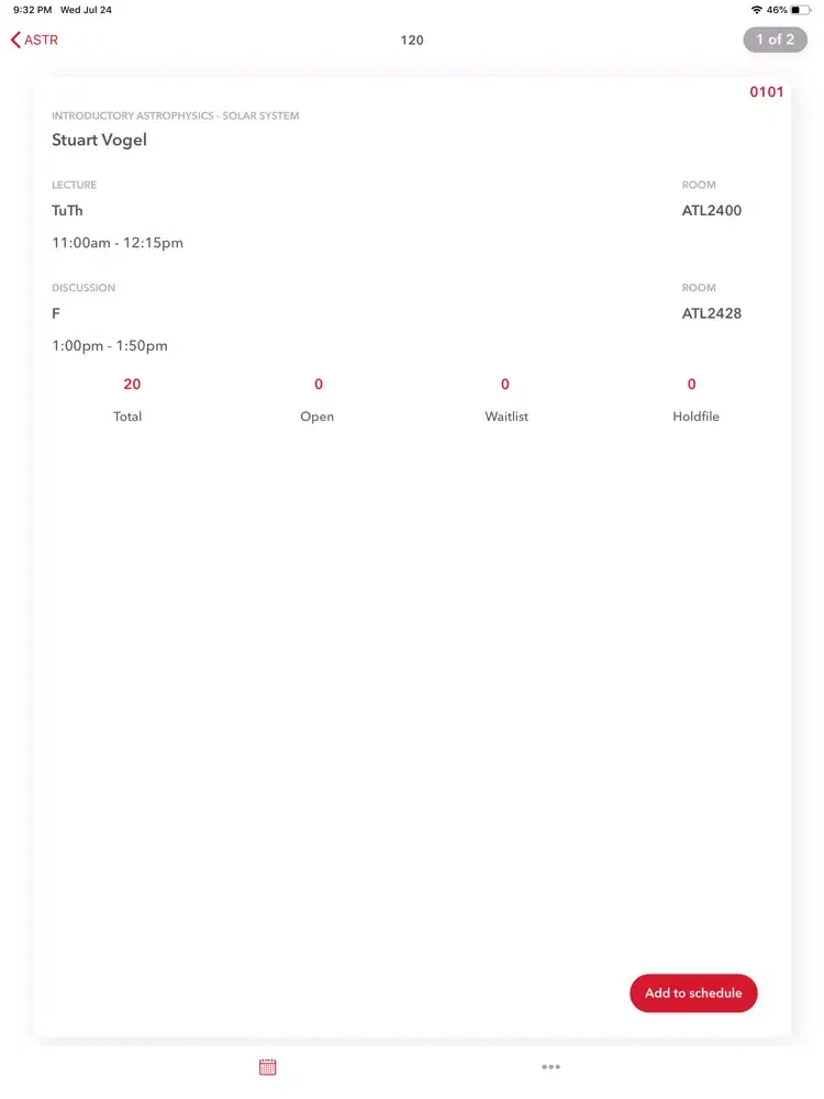 Screenshot di UMD Schedulr iPad