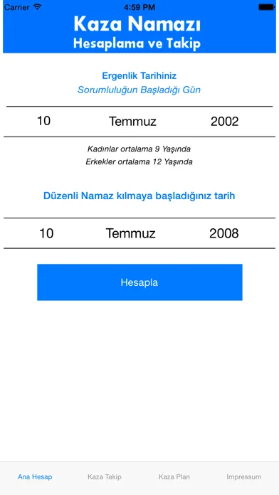 Capturas de pantalla de Kaza Namazı Hesaplama ve Takip