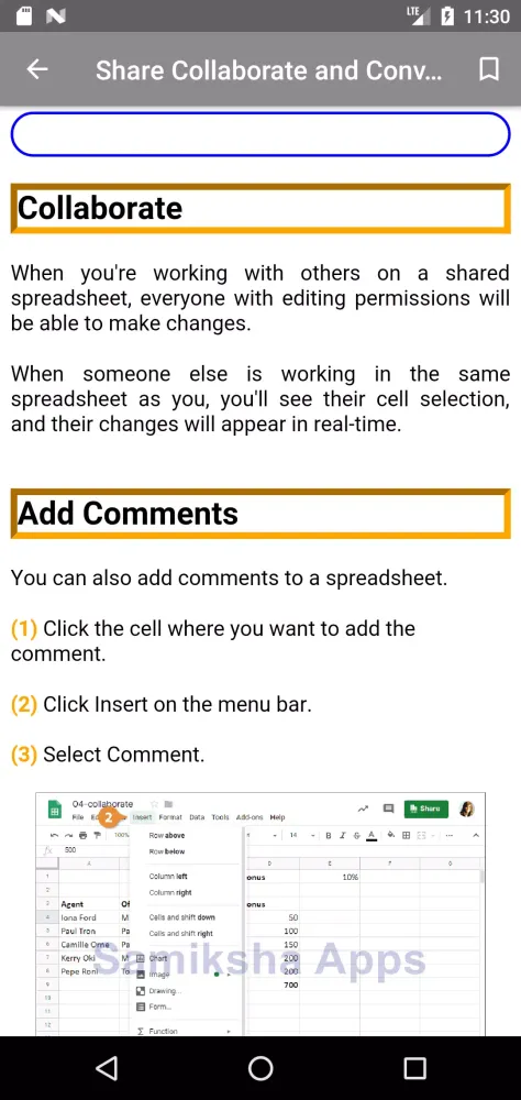 Spreadsheet Course Offline Screenshots