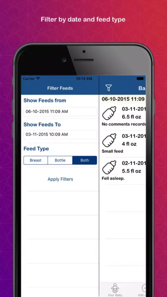 Captures d'écran de Baby Milk Monitor - Record, track and plan your baby's breast and bottle feeds.