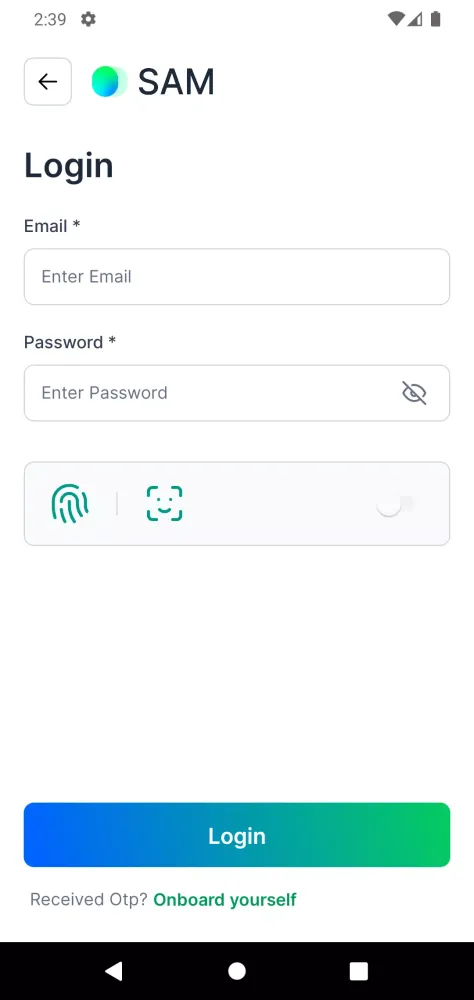 SAM - Onboarding Screenshots