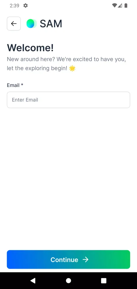 SAM - Onboarding Screenshots