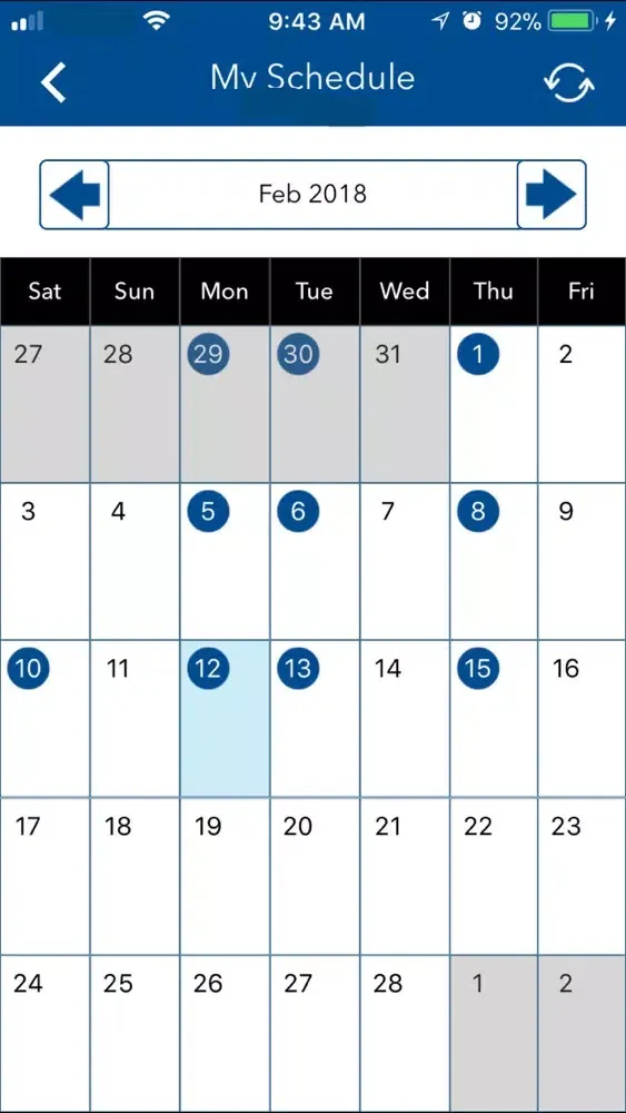 Tangkapan layar My Club Schedule