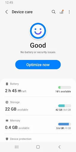 Ảnh chụp màn hình của Device Care