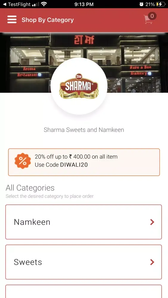 Tangkapan layar Sharma Sweets