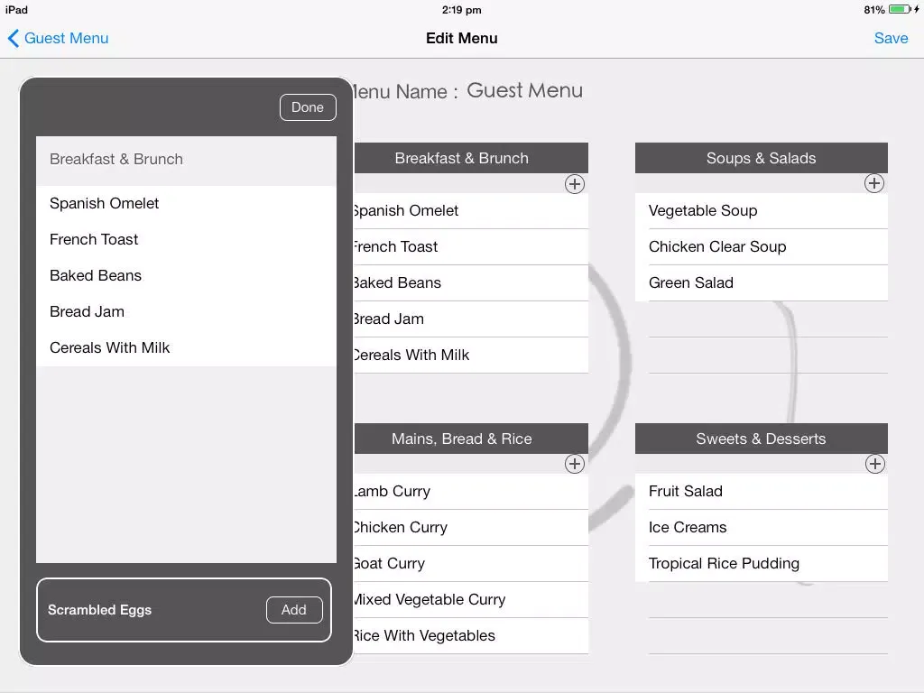 Whats On Menu iPad  Screenshots