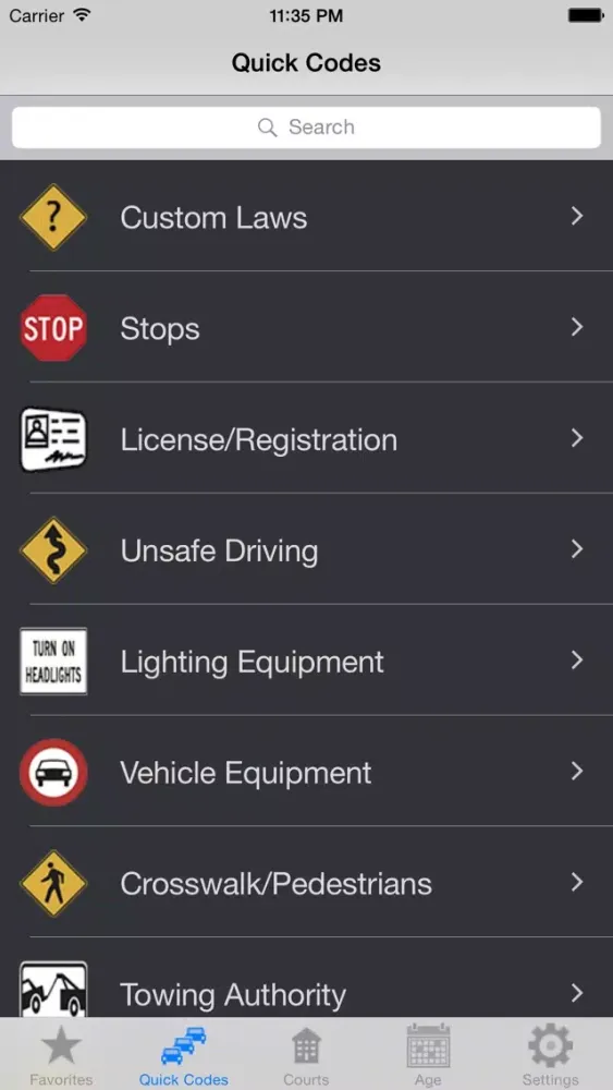 Zrzuty ekranu CVC Cheater- California Vehicle Codes Reference