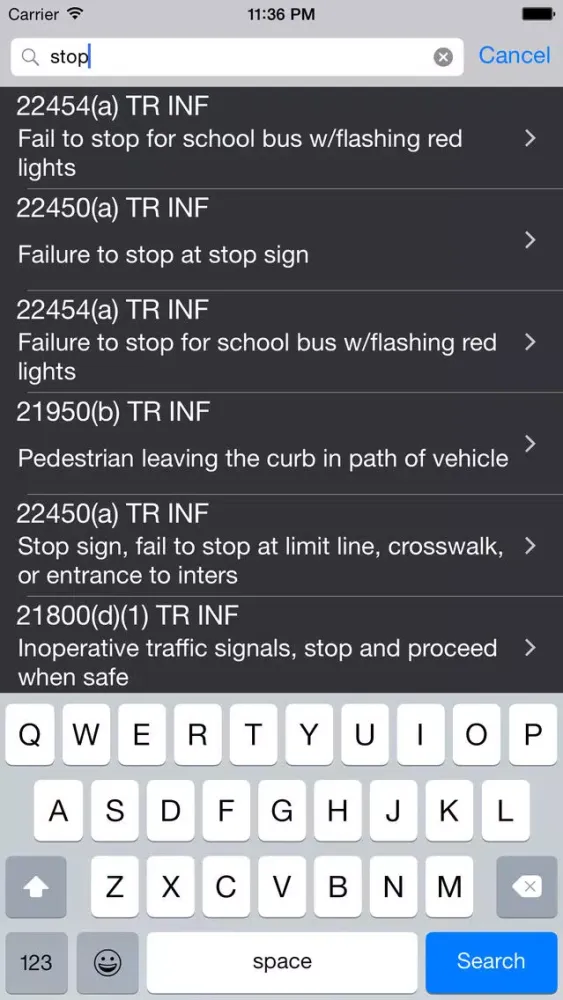 Zrzuty ekranu CVC Cheater- California Vehicle Codes Reference