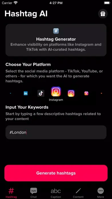 Zrzuty ekranu Hashtag Generator゜