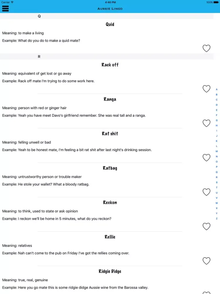 Zrzuty ekranu Aussie Lingo Australian Slang iPad 
