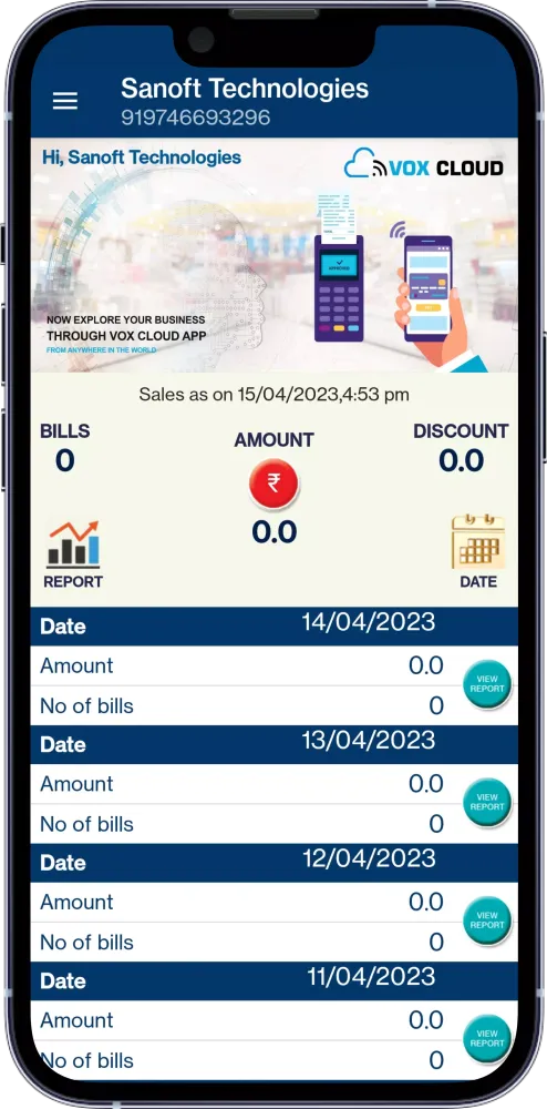 Capturas de tela do SanoftPOS Dashboard