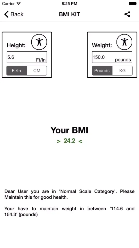 Capturas de tela do BMI BREAK