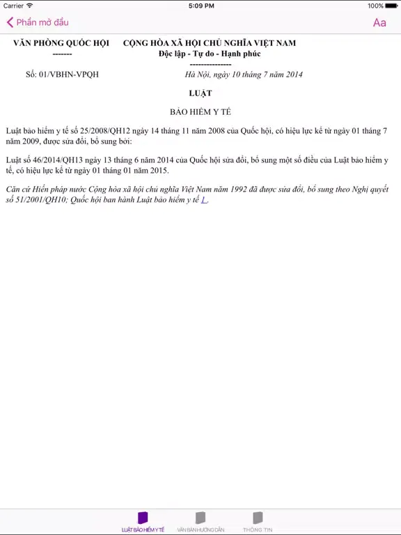 Luật Bảo Hiểm Y Tế 2008 iPad  스크린샷
