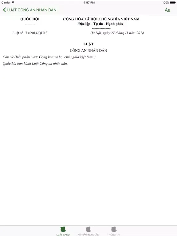Capturas de pantalla de Luật Công An Nhân Dân 2014 iPad 