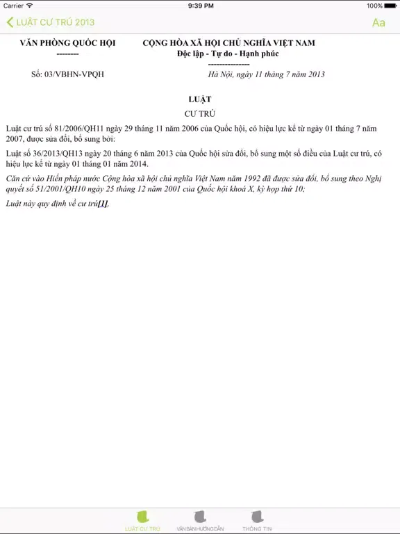Luật Cư Trú Năm 2013 iPad  Screenshots