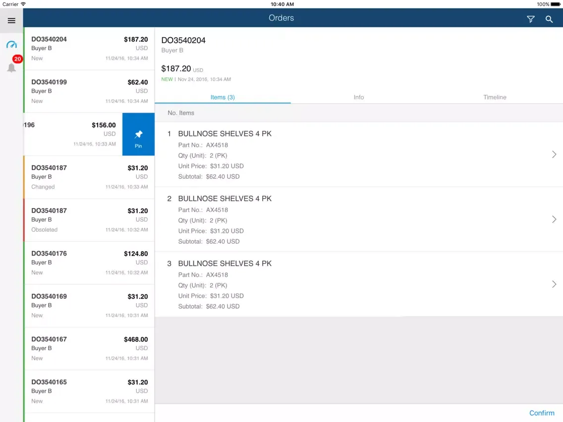 Tangkapan layar SAP Ariba Supplier iPad 