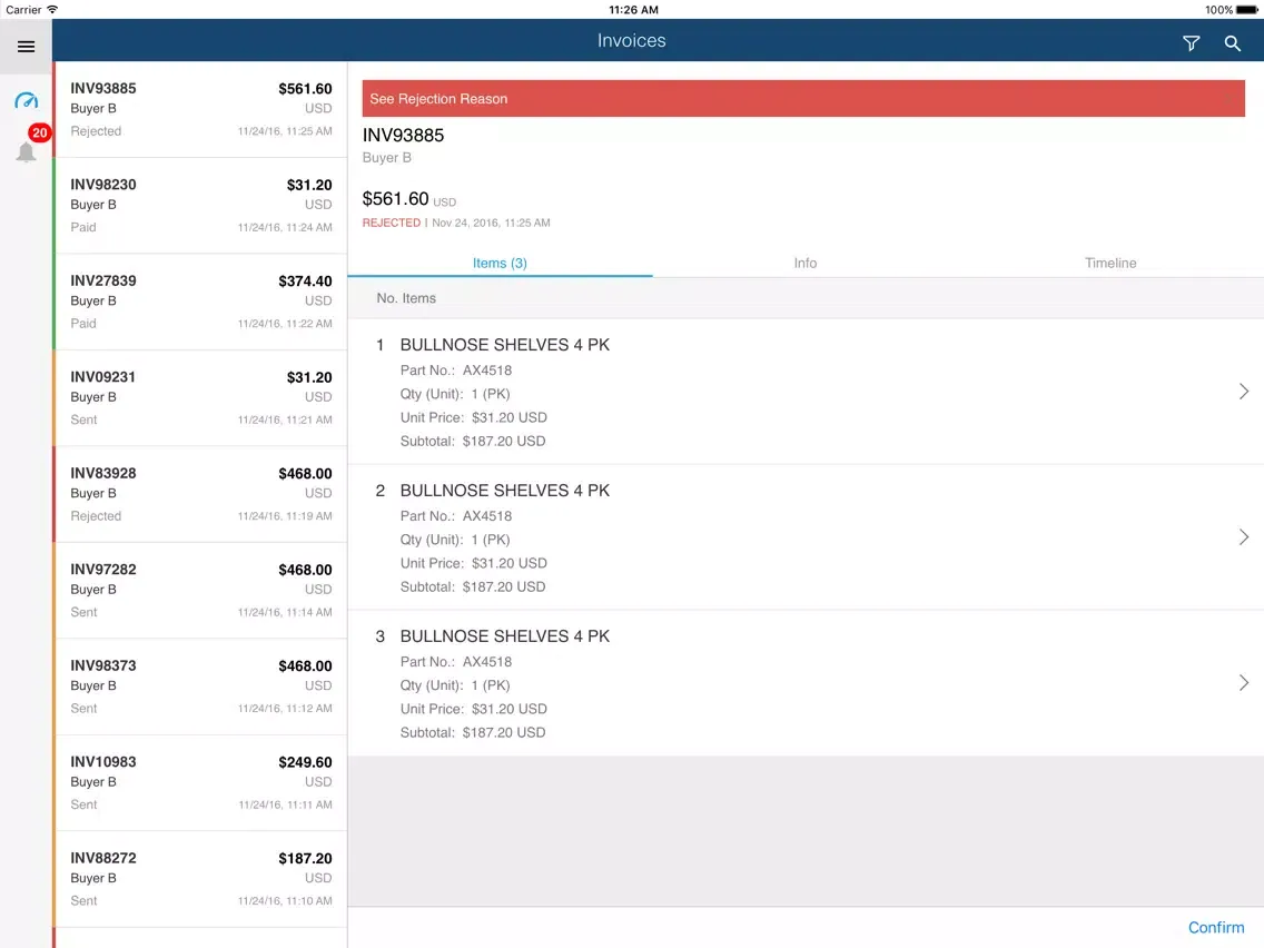 Tangkapan layar SAP Ariba Supplier iPad 