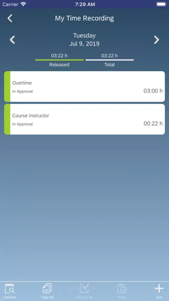 SAP ByD Time Recording应用截图