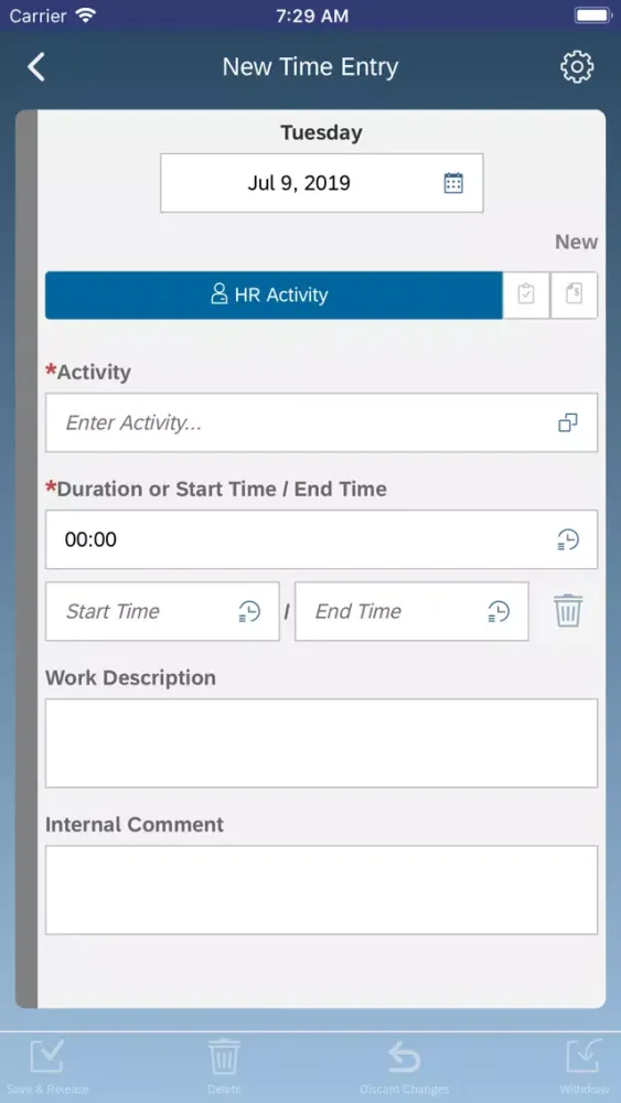 SAP ByD Time Recording应用截图