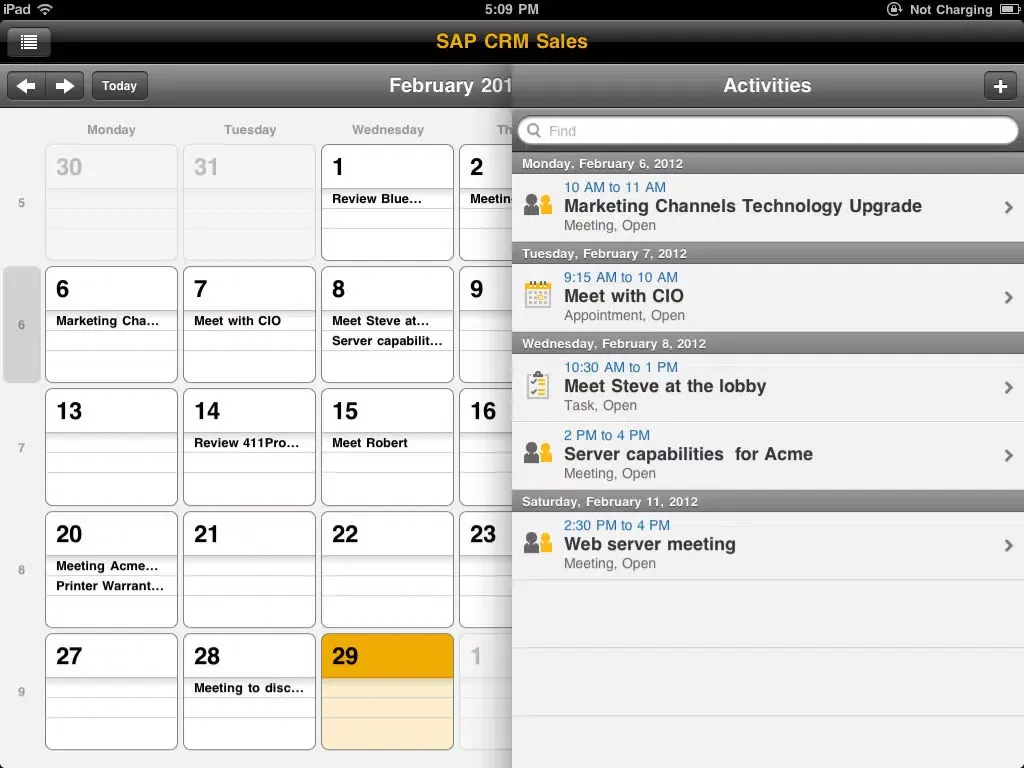 ภาพหน้าจอของ SAP CRM Sales V2.1 iPad 