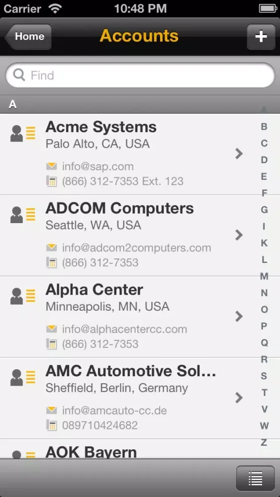 ภาพหน้าจอของ SAP CRM Sales V2.1