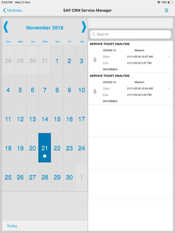 ภาพหน้าจอของ SAP CRM Service Manager iPad 