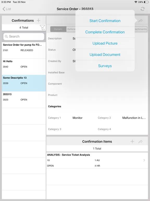 ภาพหน้าจอของ SAP CRM Service Manager iPad 