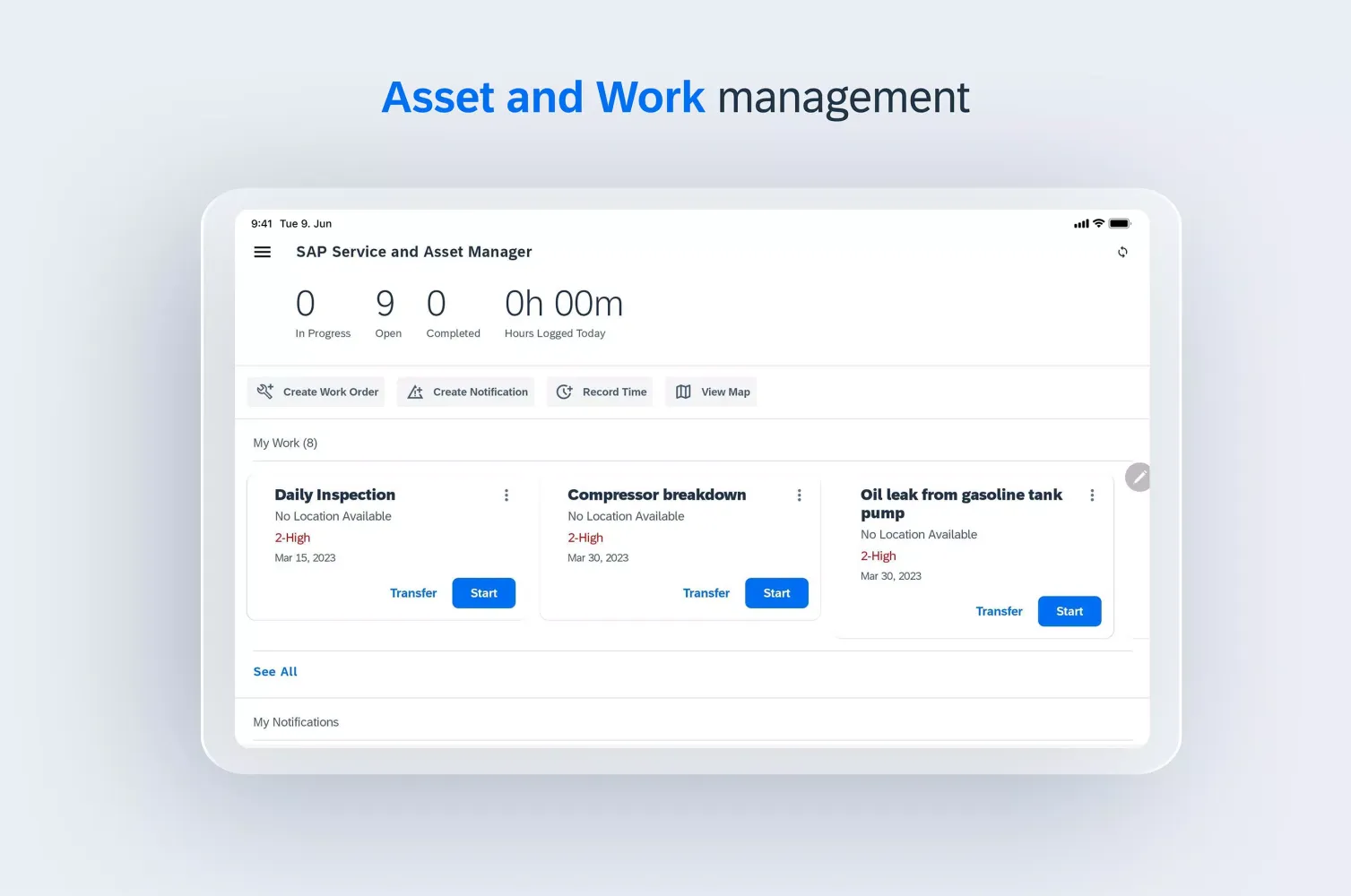 Tangkapan layar SAP Service and Asset Manager