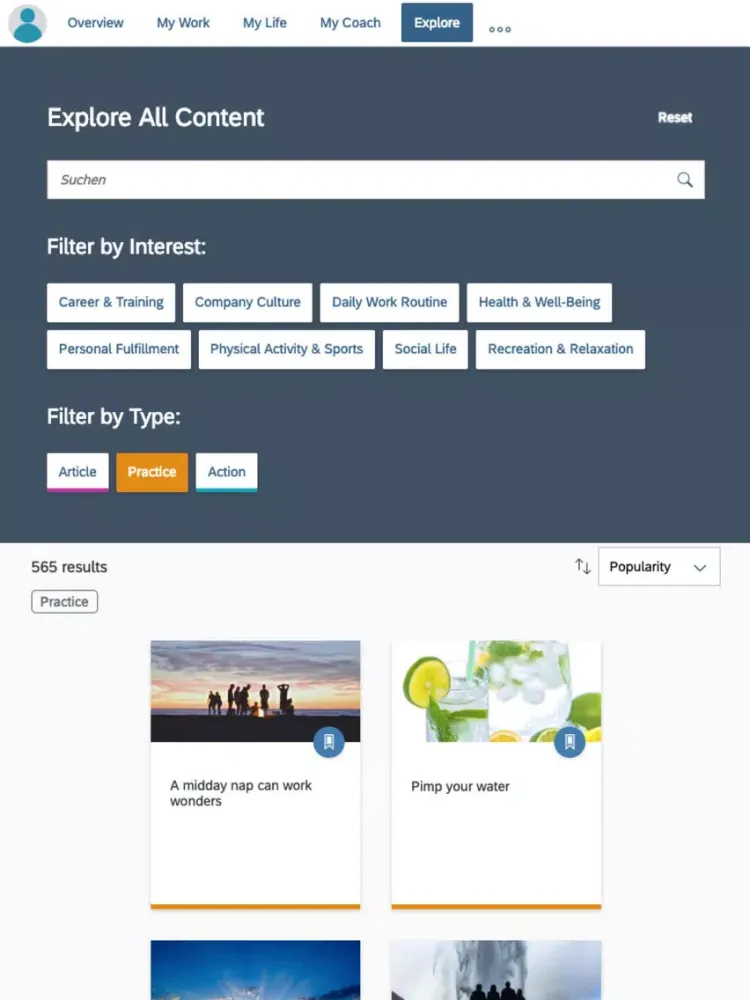 Ảnh chụp màn hình của SAP SuccessFactors Work-Life iPad 