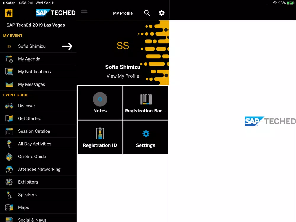 Tangkapan skrin SAP TechEd Global iPad 