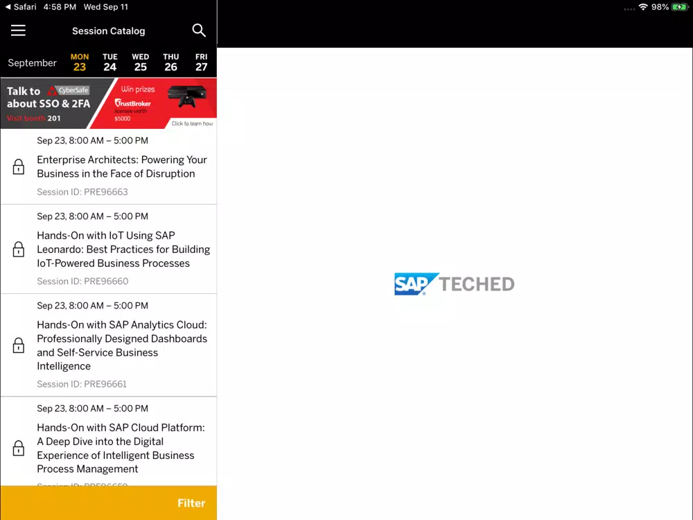 Tangkapan skrin SAP TechEd Global iPad 