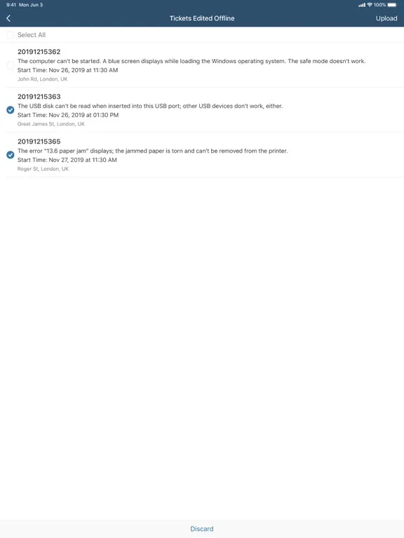 ภาพหน้าจอของ SAP Business One Service iPad 