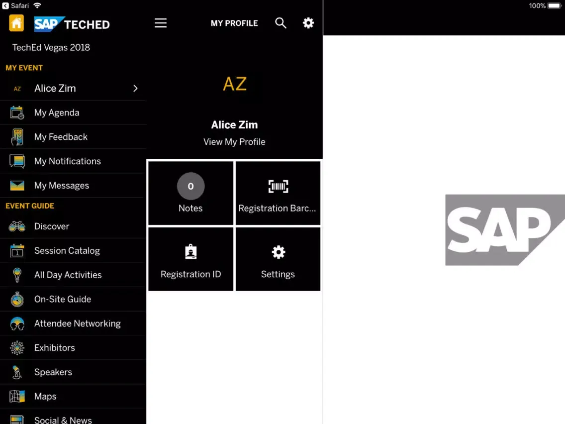 Capturas de tela do SAP TechEd iPad 